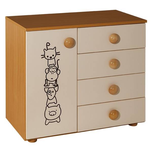 Childrens cabinet with 4 drawers + door natur Picture-1